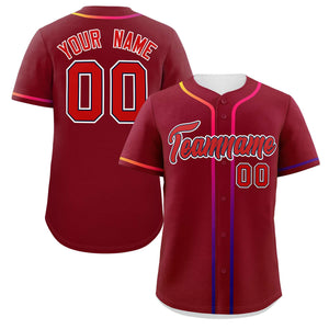 Custom Crimson Red Personalized Gradient Ribbed Design Authentic Baseball Jersey