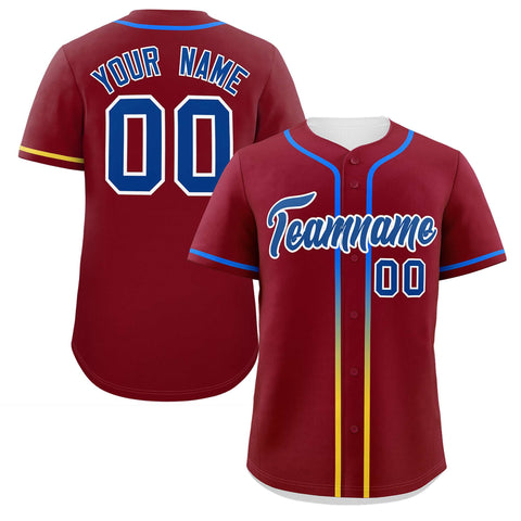 Custom Crimson Royal Personalized Gradient Ribbed Design Authentic Baseball Jersey