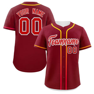 Custom Crimson Red Personalized Gradient Ribbed Design Authentic Baseball Jersey