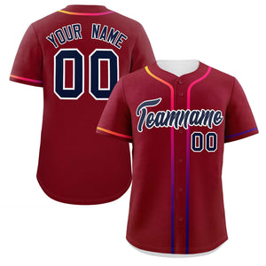 Custom Crimson Navy Personalized Gradient Ribbed Design Authentic Baseball Jersey