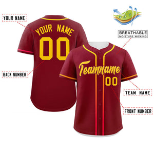 Custom Crimson Gold Personalized Gradient Ribbed Design Authentic Baseball Jersey