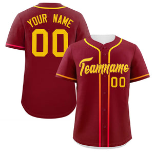 Custom Crimson Gold Personalized Gradient Ribbed Design Authentic Baseball Jersey