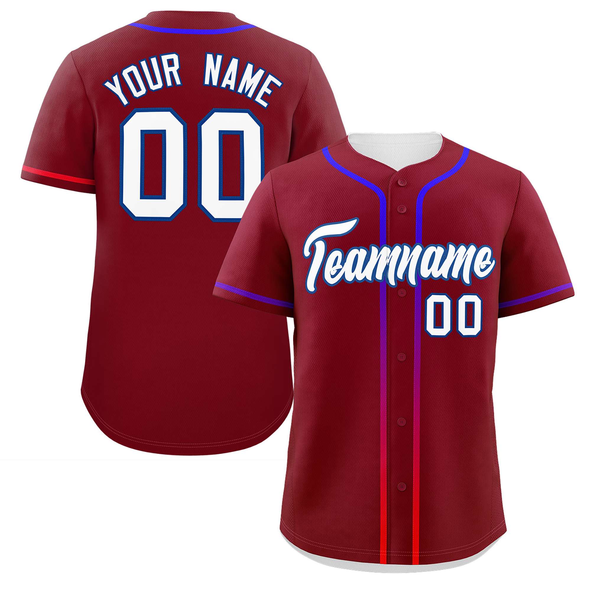 Custom Crimson White Personalized Gradient Ribbed Design Authentic Baseball Jersey