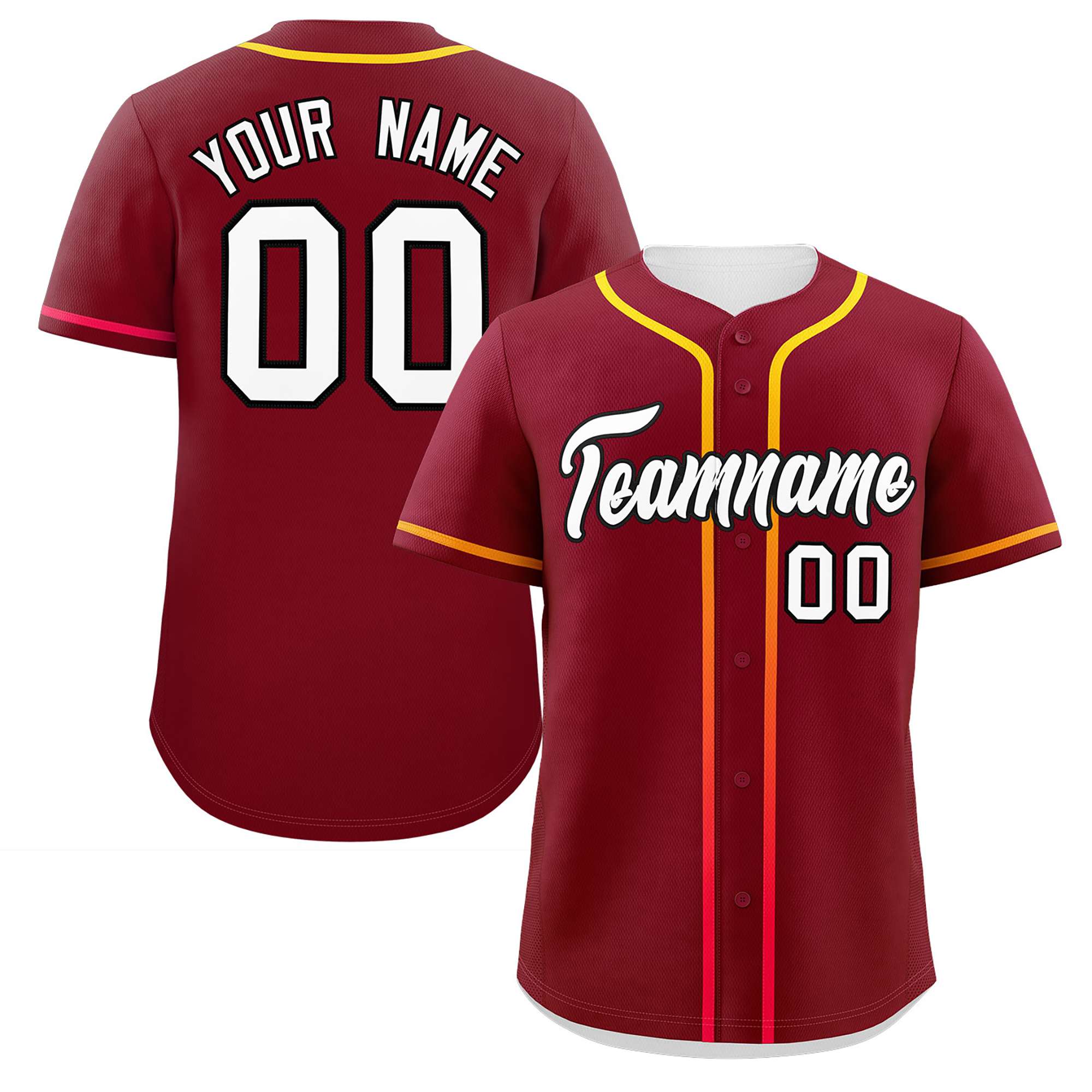 Custom Crimson White Personalized Gradient Ribbed Design Authentic Baseball Jersey