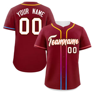 Custom Crimson White Personalized Gradient Ribbed Design Authentic Baseball Jersey