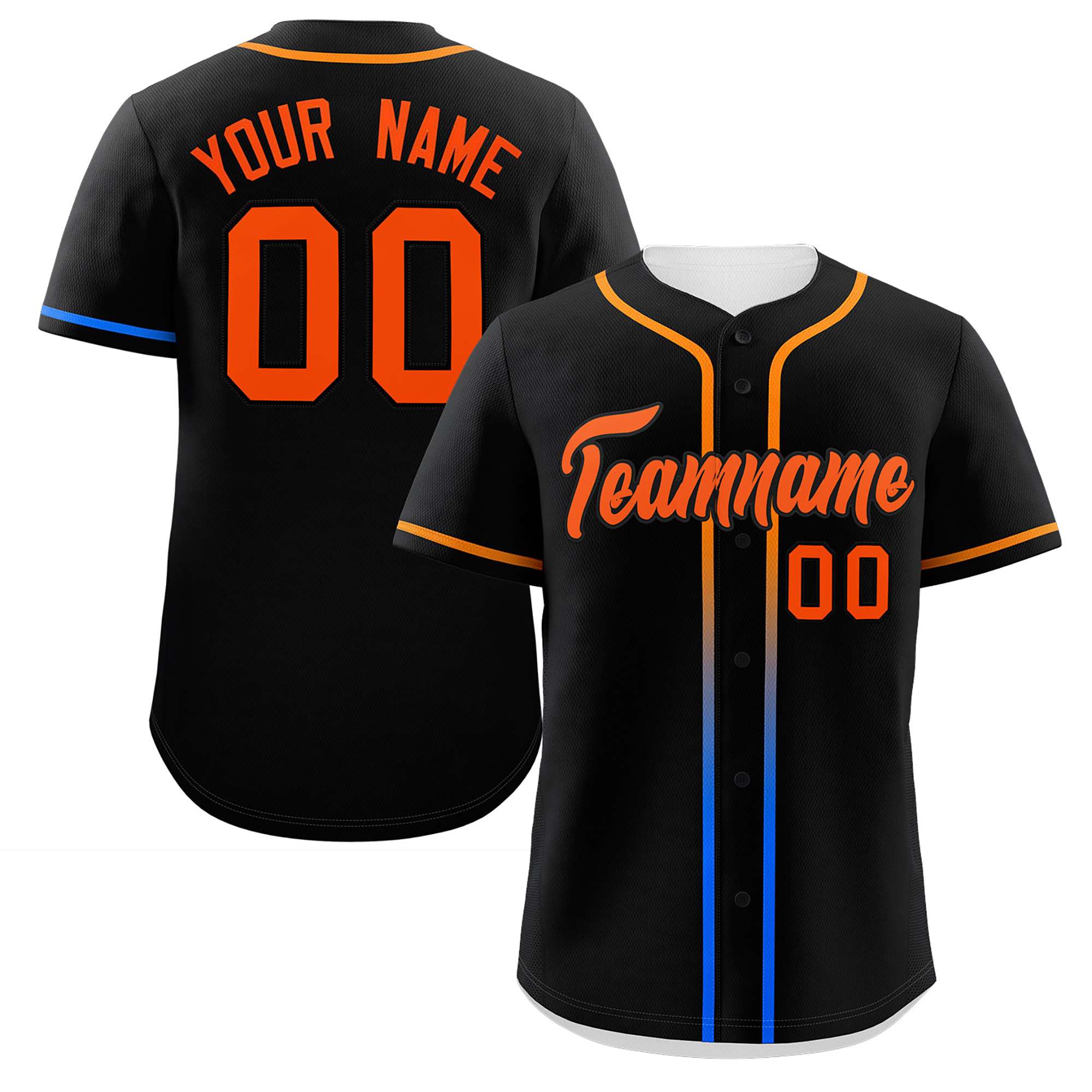 Custom Black Orange Personalized Gradient Ribbed Design Authentic Baseball Jersey