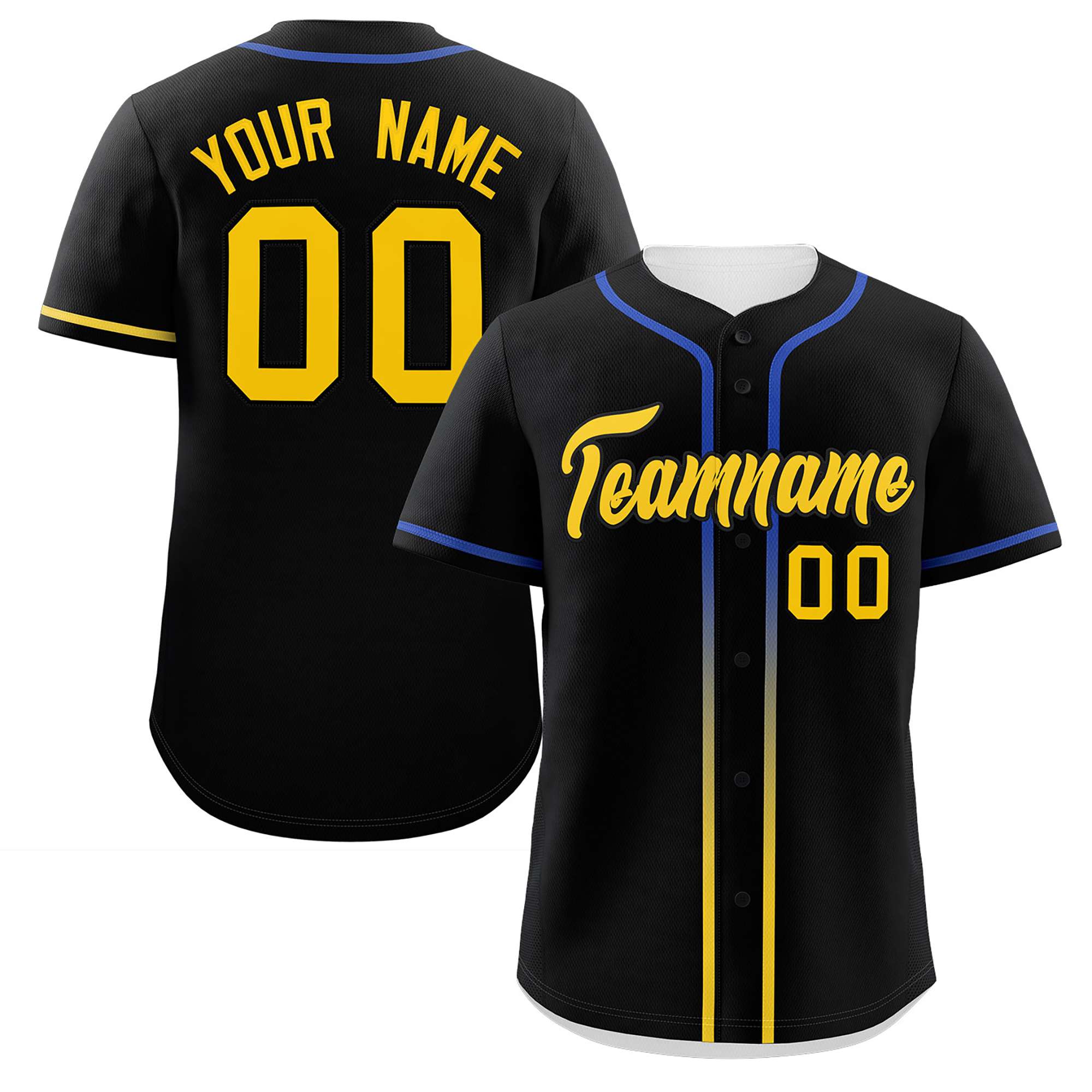 Custom Black Gold Personalized Gradient Ribbed Design Authentic Baseball Jersey