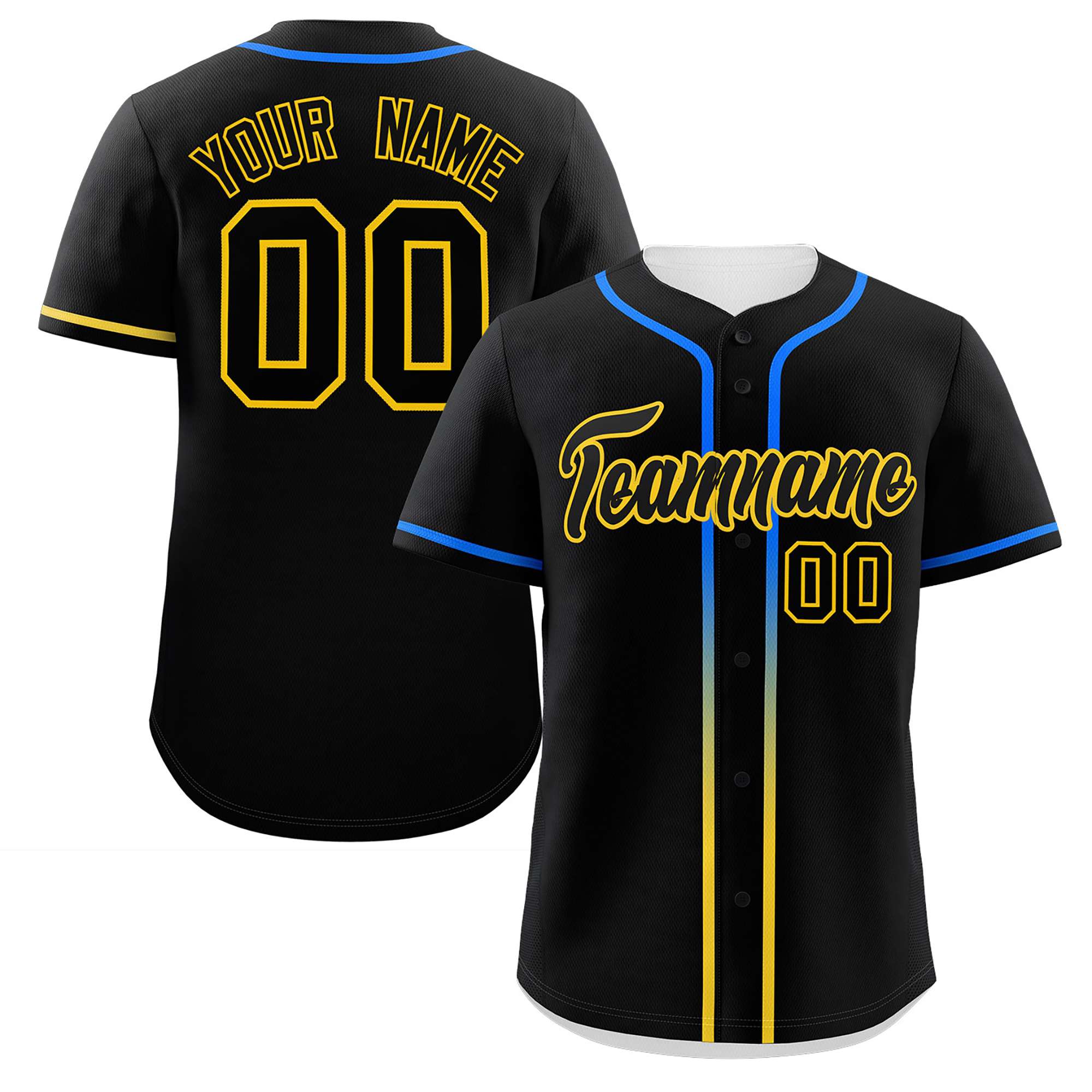 Custom Black Gold Personalized Gradient Ribbed Design Authentic Baseball Jersey