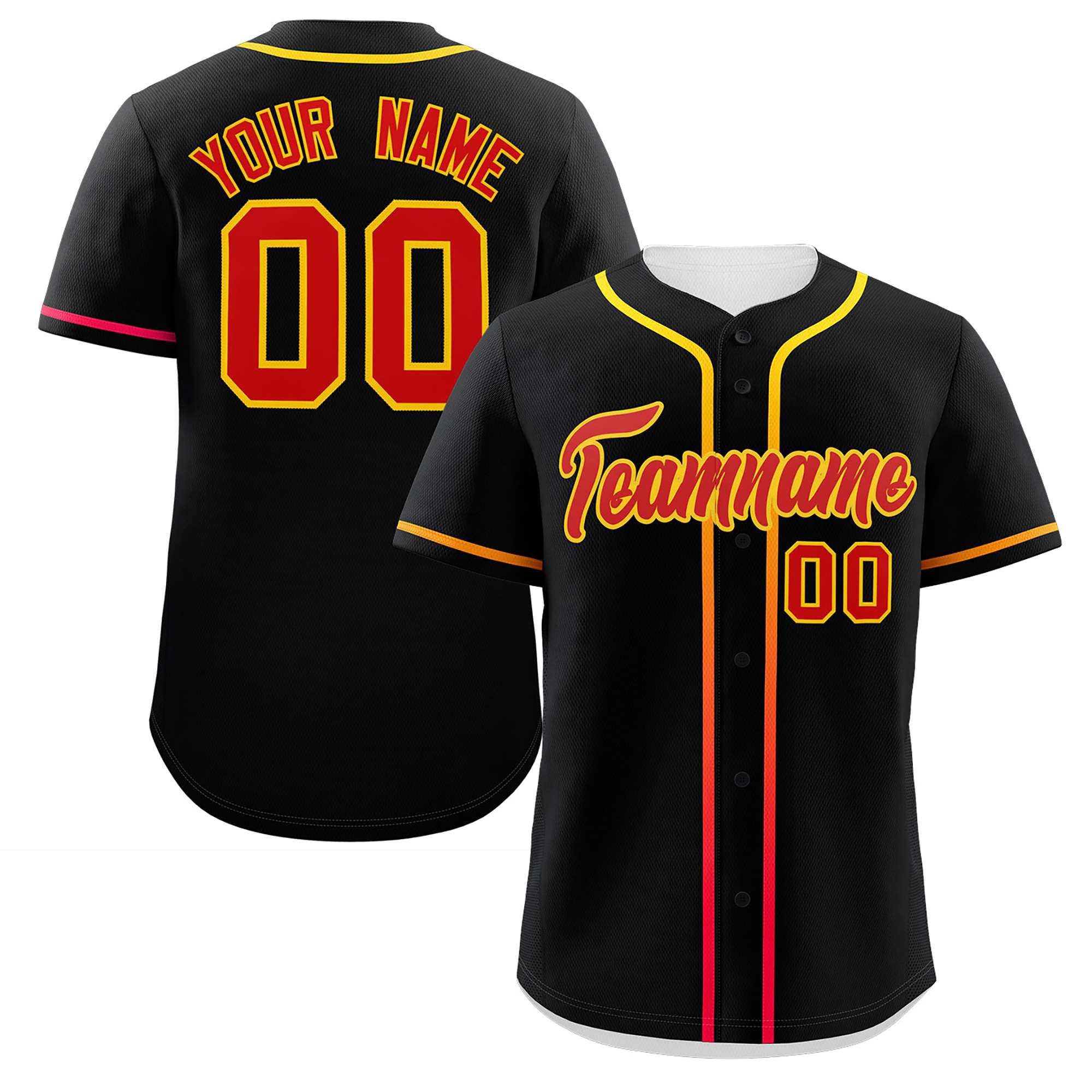 Custom Black Red Personalized Gradient Ribbed Design Authentic Baseball Jersey