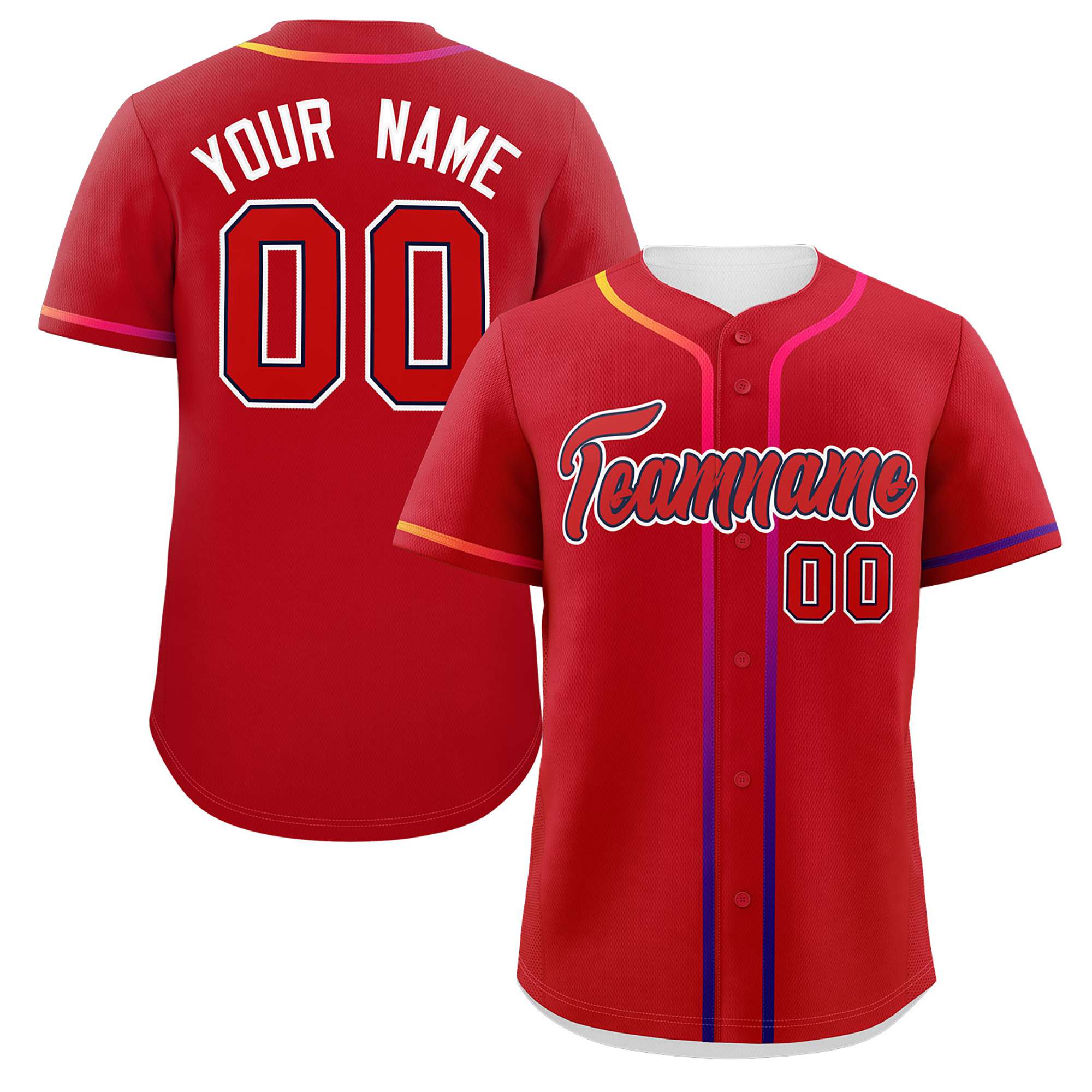 Custom Red White Personalized Gradient Ribbed Design Authentic Baseball Jersey