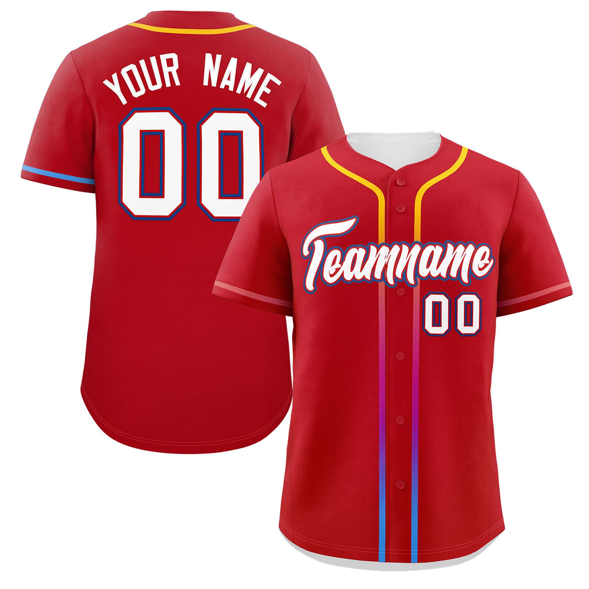 Custom Red White Personalized Gradient Ribbed Design Authentic Baseball Jersey