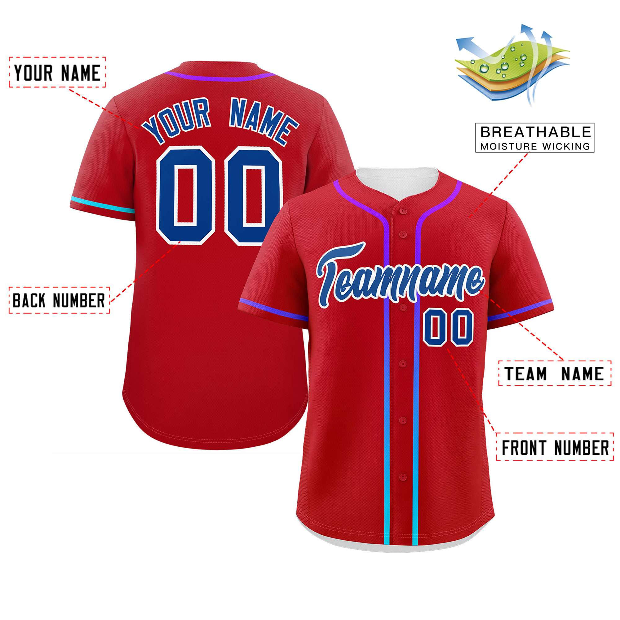 Custom Red Royal Personalized Gradient Ribbed Design Authentic Baseball Jersey