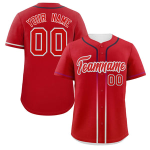 Custom Red Personalized Gradient Ribbed Design Authentic Baseball Jersey