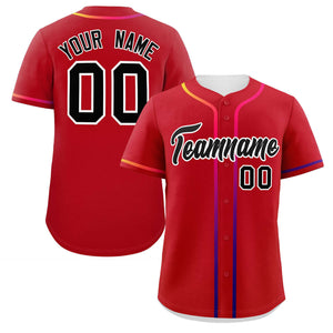 Custom Red Black Personalized Gradient Ribbed Design Authentic Baseball Jersey