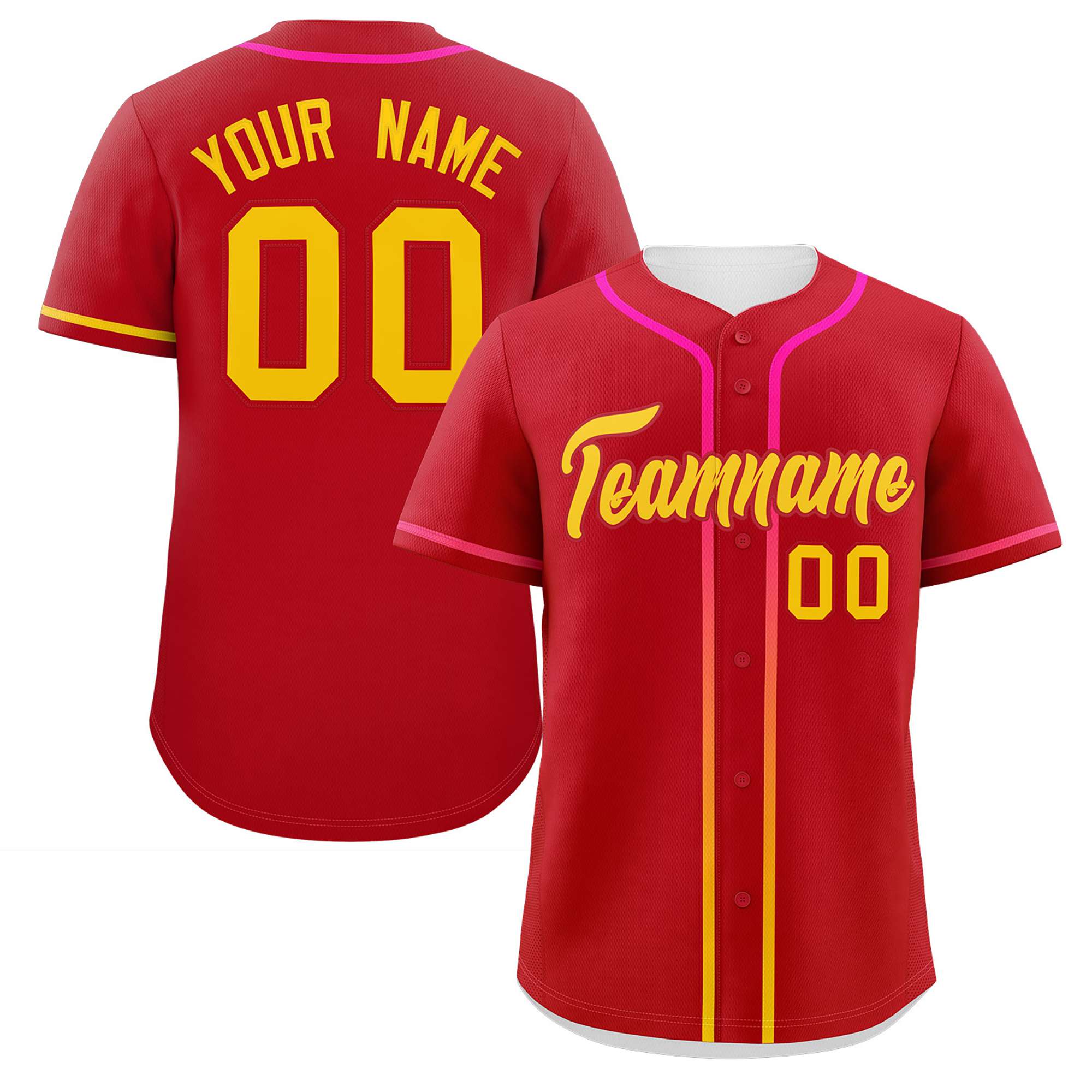 Custom Red Gold Personalized Gradient Ribbed Design Authentic Baseball Jersey