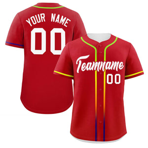 Custom Red White Personalized Gradient Ribbed Design Authentic Baseball Jersey