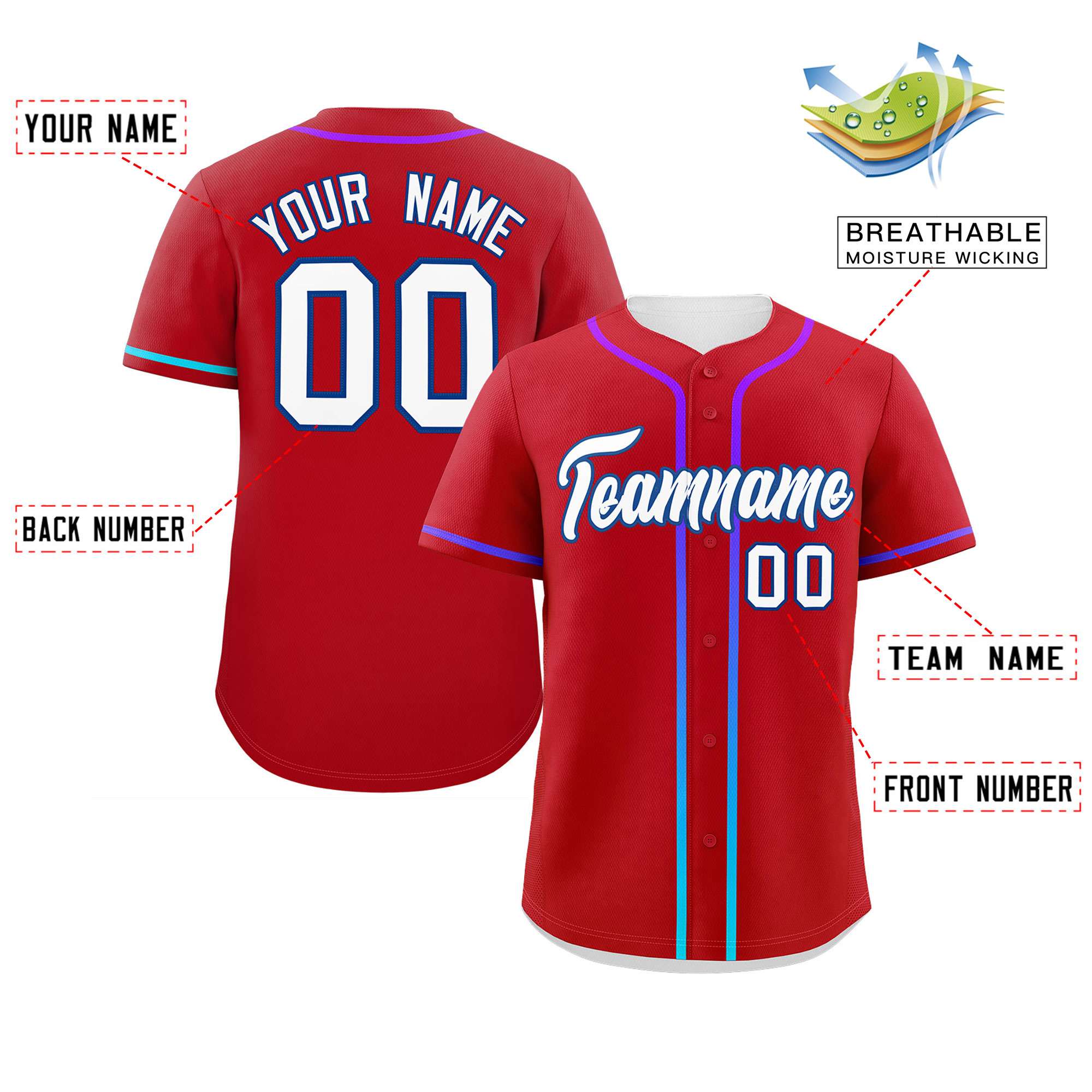 Custom Red White Personalized Gradient Ribbed Design Authentic Baseball Jersey