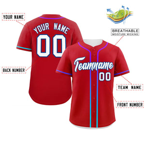 Custom Red White Personalized Gradient Ribbed Design Authentic Baseball Jersey