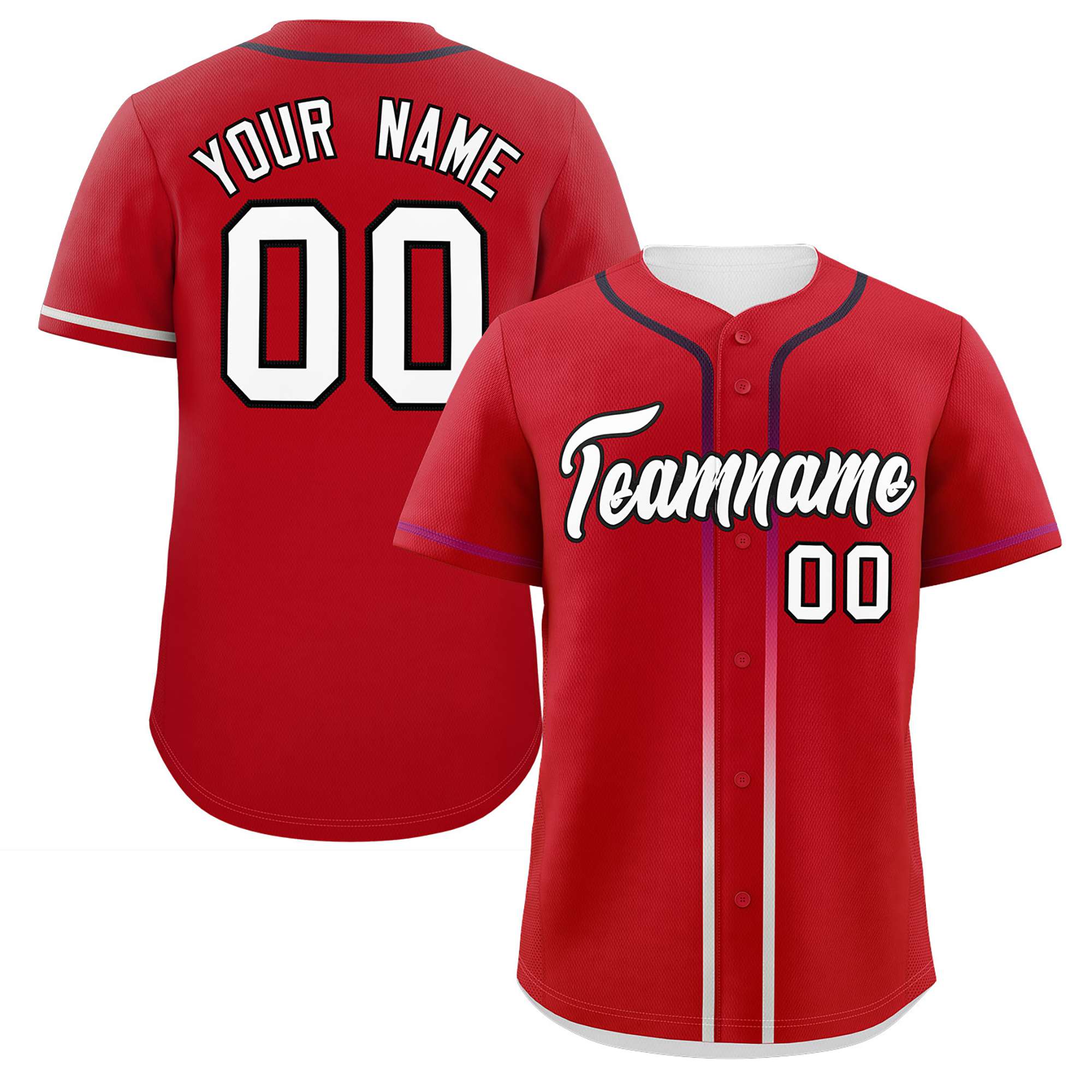 Custom Red White Personalized Gradient Ribbed Design Authentic Baseball Jersey