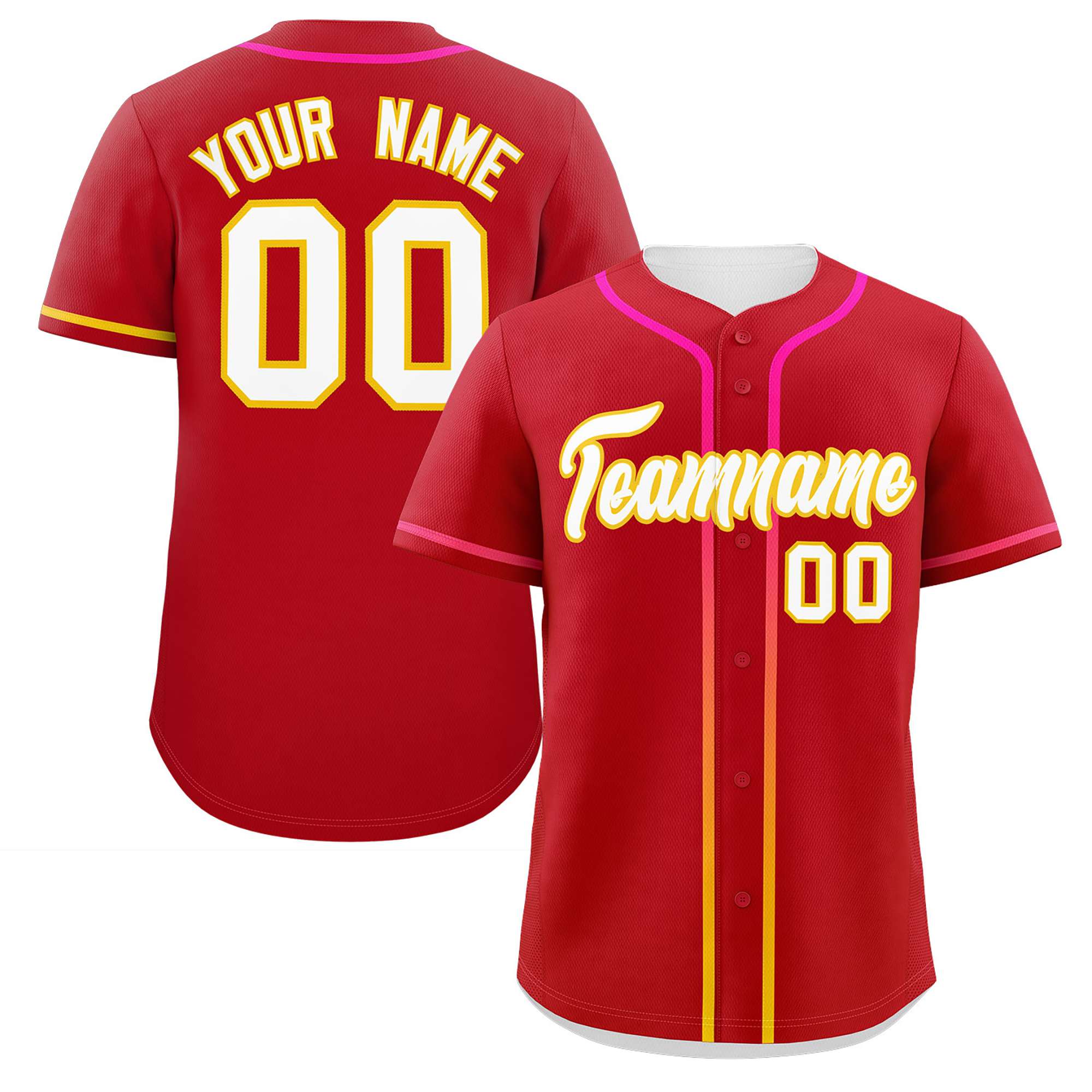 Custom Red White Personalized Gradient Ribbed Design Authentic Baseball Jersey