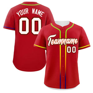 Custom Red White Personalized Gradient Ribbed Design Authentic Baseball Jersey