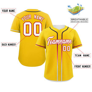 Custom Gold White Personalized Gradient Ribbed Design Authentic Baseball Jersey