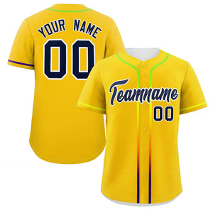 Custom Gold Navy Personalized Gradient Ribbed Design Authentic Baseball Jersey