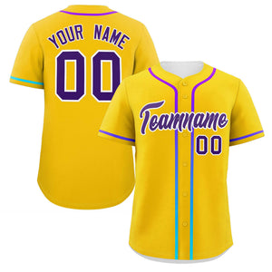 Custom Gold Purple Personalized Gradient Ribbed Design Authentic Baseball Jersey