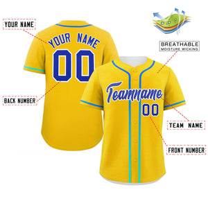 Custom Gold Royal Personalized Gradient Ribbed Design Authentic Baseball Jersey