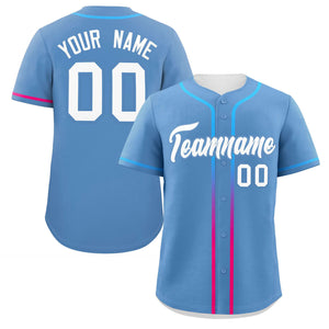 Custom Light Blue White Personalized Gradient Ribbed Design Authentic Baseball Jersey