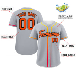 Custom Light Gray Orange Personalized Gradient Ribbed Design Authentic Baseball Jersey