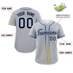 Custom Light Gray Navy Personalized Gradient Ribbed Design Authentic Baseball Jersey