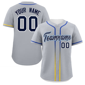 Custom Light Gray Navy Personalized Gradient Ribbed Design Authentic Baseball Jersey