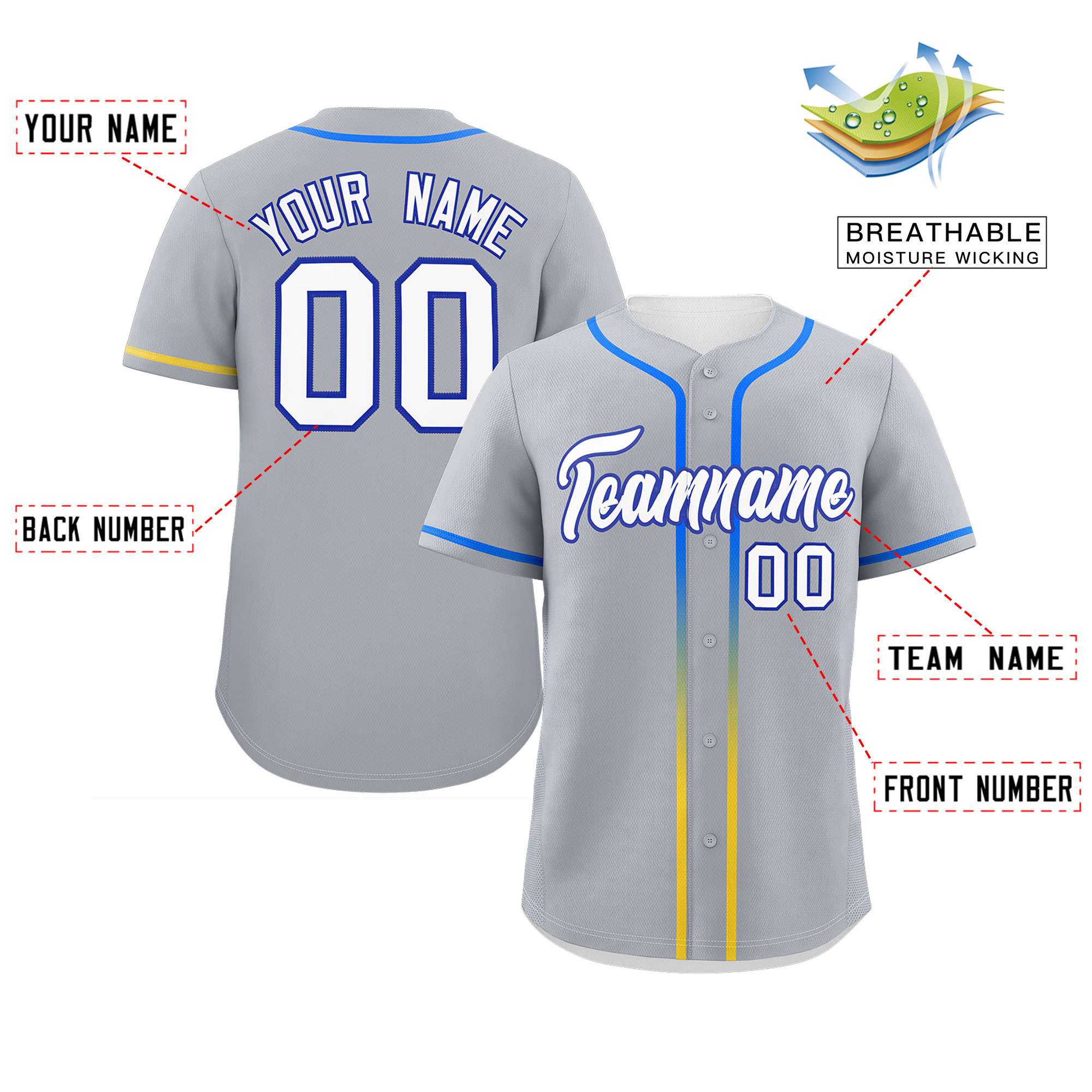 Custom Light Gray White Personalized Gradient Ribbed Design Authentic Baseball Jersey