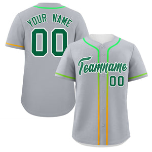 Custom Light Gray Kelly Green Personalized Gradient Ribbed Design Authentic Baseball Jersey