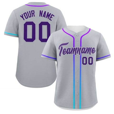 Custom Light Gray Purple Personalized Gradient Ribbed Design Authentic Baseball Jersey