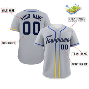 Custom Light Gray Navy Personalized Gradient Ribbed Design Authentic Baseball Jersey