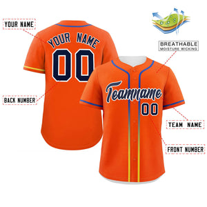 Custom Orange Navy Personalized Gradient Ribbed Design Authentic Baseball Jersey