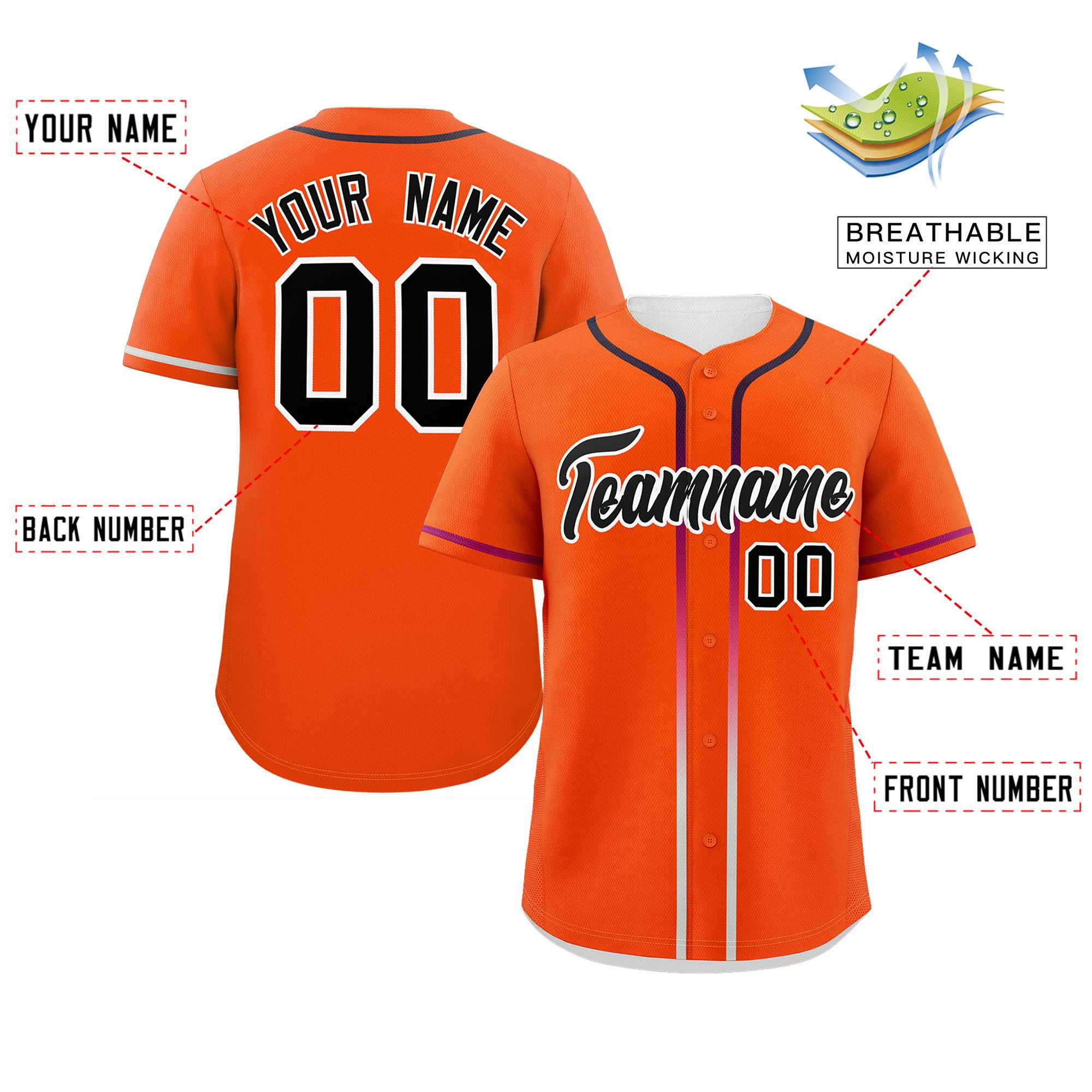 Custom Orange Black Personalized Gradient Ribbed Design Authentic Baseball Jersey