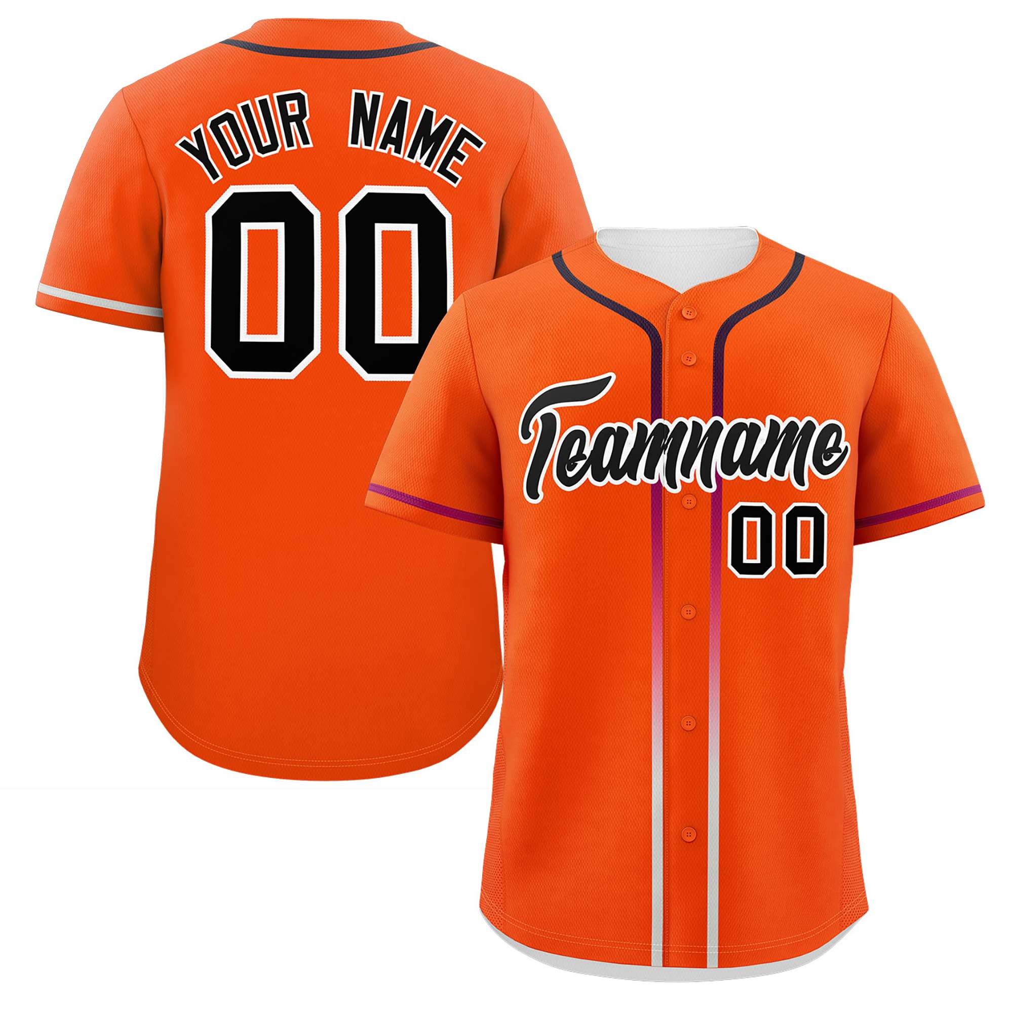 Custom Orange Black Personalized Gradient Ribbed Design Authentic Baseball Jersey