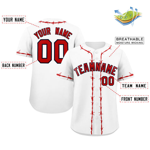 Custom White Red Thorns Ribbed Classic Style Authentic Baseball Jersey