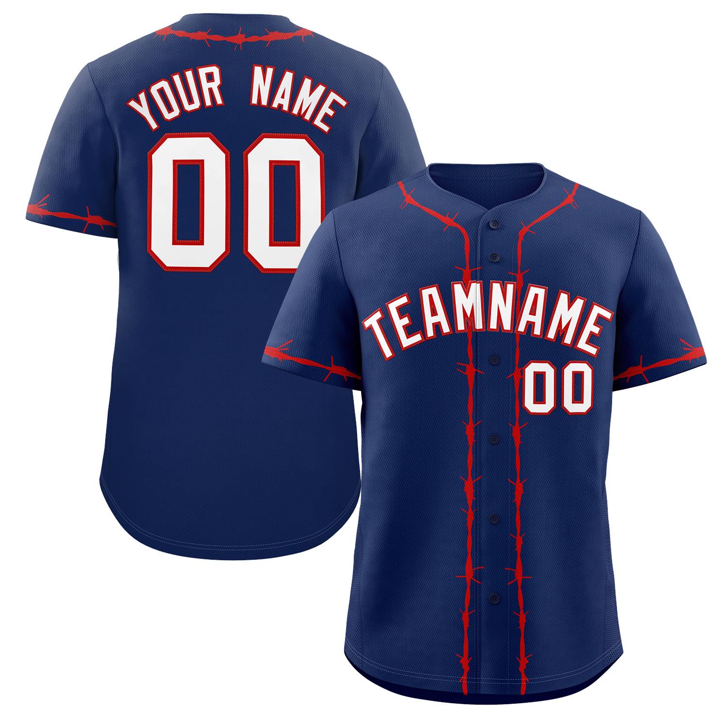 Custom Navy Red Thorns Ribbed Classic Style Authentic Baseball Jersey