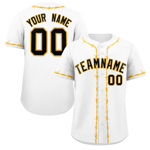 Custom White Gold Thorns Ribbed Classic Style Authentic Baseball Jersey