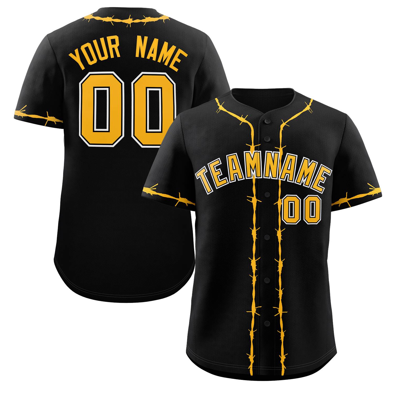 Custom Black Yellow Thorns Ribbed Classic Style Authentic Baseball Jersey