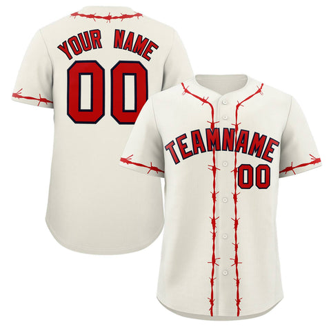 Custom Cream Red Thorns Ribbed Classic Style Authentic Baseball Jersey