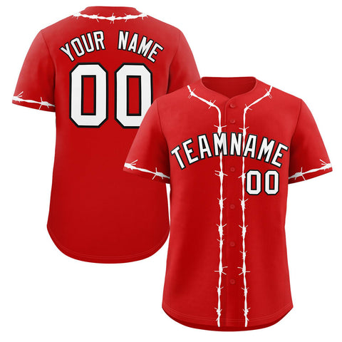 Custom Red White Thorns Ribbed Classic Style Authentic Baseball Jersey