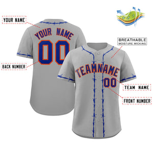 Custom Gray Royal Thorns Ribbed Classic Style Authentic Baseball Jersey