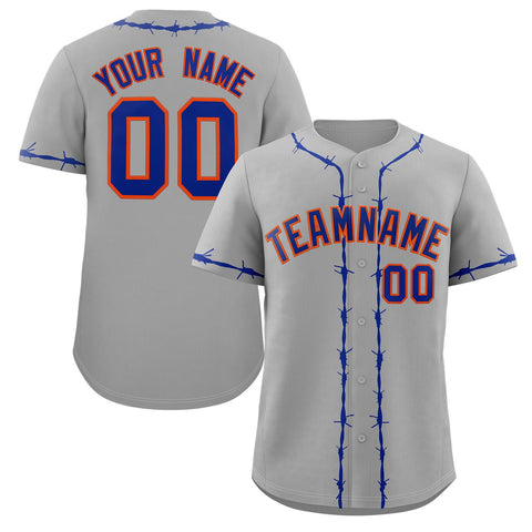 Custom Gray Royal Thorns Ribbed Classic Style Authentic Baseball Jersey