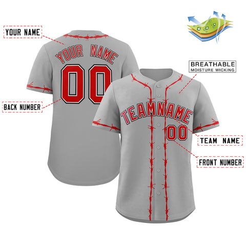 Custom Gray Red Thorns Ribbed Classic Style Authentic Baseball Jersey