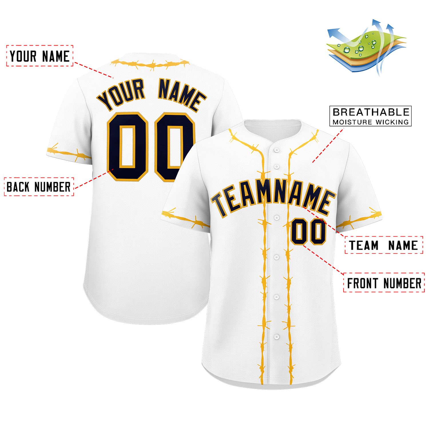 Custom White Yellow Thorns Ribbed Classic Style Authentic Baseball Jersey